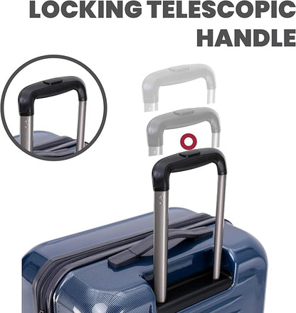 Spyder Rails Expandable Hardside Upright Suitcase with 360° Spinner Wheels, TSA Approved Lock (Navy, Carry-On)
