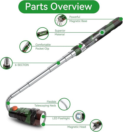 LED Magnetic Pickup Tools, Telescoping Magnetic Flashlights with Extendable Magnet Stick, Christmas Stocking Stuffers for Men Adults, Birthday Gifts for Men, Dad, Camouflage