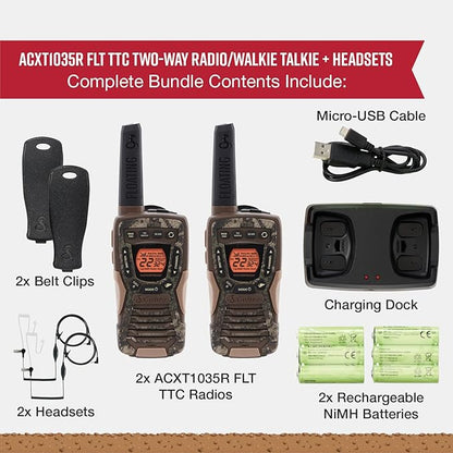 Cobra ACXT1035R FLT TTC Floating and Waterproof Walkie Talkies for Adults with Compatible Cobra Surveillance Headset: Rechargeable, 22 Channels, Long-Range, 2 Two-Way Radios, 2 Headsets