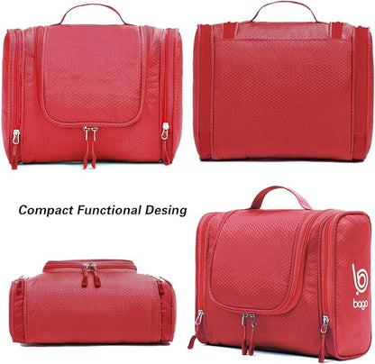 Bago Travel Toiletry Bag for Women and Men X-Large Waterproof Hanging Large Toiletry Bag for Bathroom and Travel Bag for Toiletries Organizer -Travel Makeup Bag (Red)