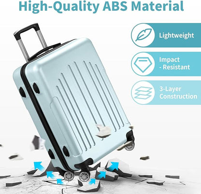 Karl home Luggage Sets 3 Piece, ABS Hardside Suitcase Set with Double Spinner Wheels & TSA Lock for Travel Business, 3-Piece Set (20/24/28), Mint Green