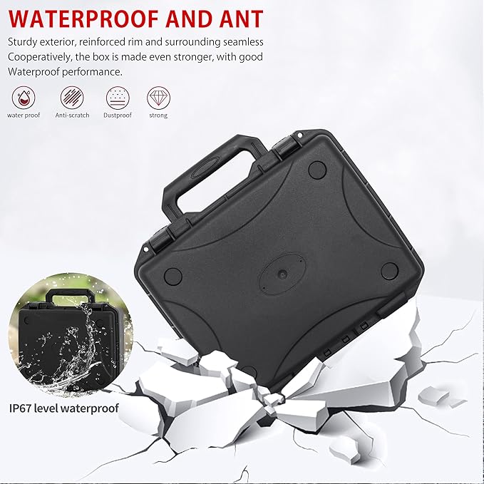 Hard Case with IP67 Waterproof Shockproof Tool Box for Microphone, Drones, Camera, Equipments, Portable Storage Case, 12.2 x 9.8 x 5.5 Inch