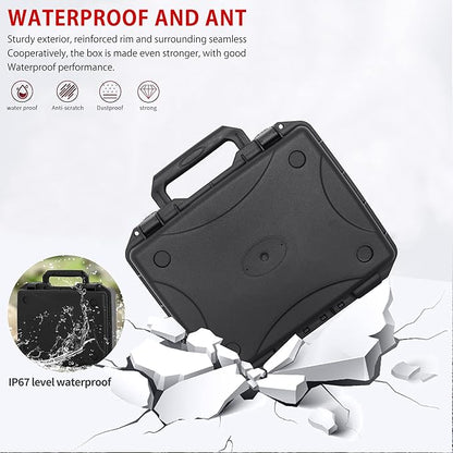Hard Case with IP67 Waterproof Shockproof Tool Box for Microphone, Drones, Camera, Equipments, Portable Storage Case, 12.2 x 9.8 x 5.5 Inch