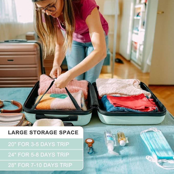 Kono 28 Inch Luggage Expandable Suitcase with Spinner Wheels TSA Lock Lightweight PC+ABS Hardside Large Checked Luggage Durable Rolling Suitcase Mint Green