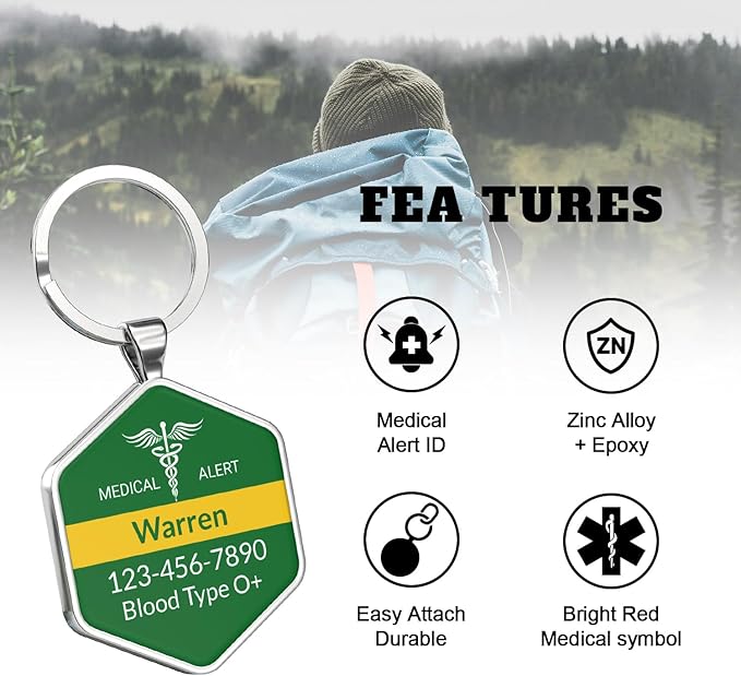 DISONCARE QR Code Medical Alert Tag, Custom Medical ID with Online Profile for Emergency Contact & Health Info – For Allergies, Diabetes, Autism & More（Jungle Green）