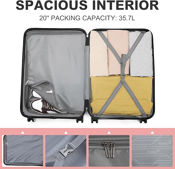 Kono 20'' Carry on Luggage with Spinner Wheel TSA Lock, Lightweight PC+ABS Hardside Luggage Small Carry on Suitcase Nude