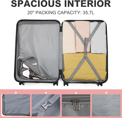Kono 20'' Carry on Luggage with Spinner Wheel TSA Lock, Lightweight PC+ABS Hardside Luggage Small Carry on Suitcase Nude