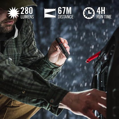 COAST XT10R 280 Lumen USB-C Rechargeable Pocket Flashlight/Penlight with TWIST FOCUS and Two-Way Clip, 3 Bite Caps included, Pocket Size for EDC, Work and Emergencies, BLACK