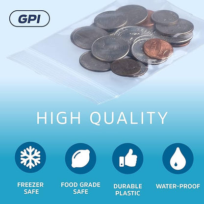GPI - 100 Count 3" X 6" Zip Bags, Heavy-Duty 4 Mil Thick, Clear Reclosable Zipper Poly Baggies with Resealable Zip Top Lock For Storage, Packaging, Food, Nuts, Bolts & Screws