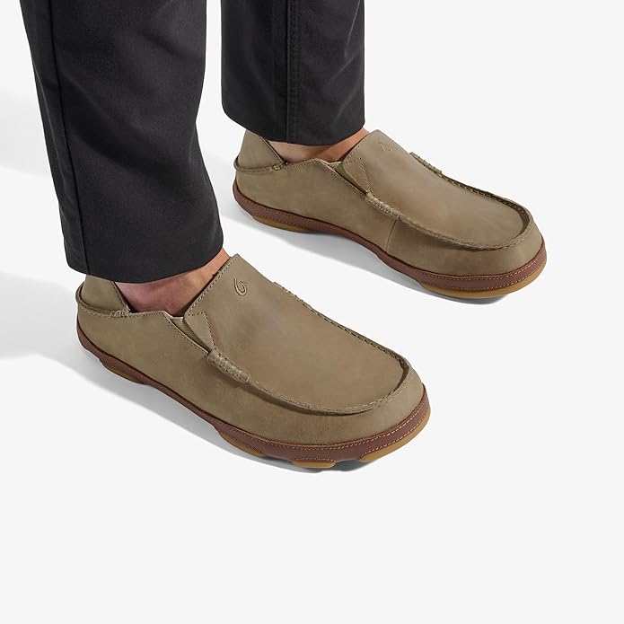 OLUKAI Moloa Men's Premium Leather Shoes, Easy Slip On & Off Design, Casual & Versatile Loafer, Drop-in Heel & Enhanced Traction