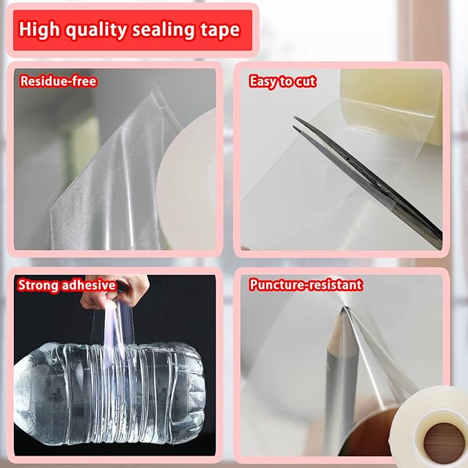 Birllaid Transparent Window Weather Sealing Tape, 3 Inch x 33 Yards (99 FT), Window AC Insulation Air Conditioner Sealing Tape, No Residue, Clear