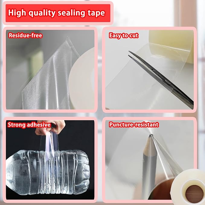 Birllaid Transparent Window Weather Sealing Tape, 2 Inch x 55 Yards (165 FT), Window AC Insulation Air Conditioner Sealing Tape, No Residue, Clear