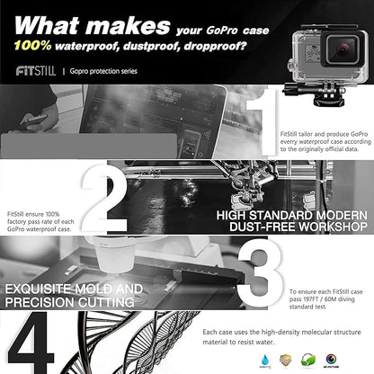 FitStill 148FT/45M Underwater Waterproof Protective Case Shell Compatible for Go Pro Hero 2018/7/6/5 Black, Monopod Floating Hand Grip Selfie Stick for Hero7 Hero6 Hero5 Black Accessories Kit