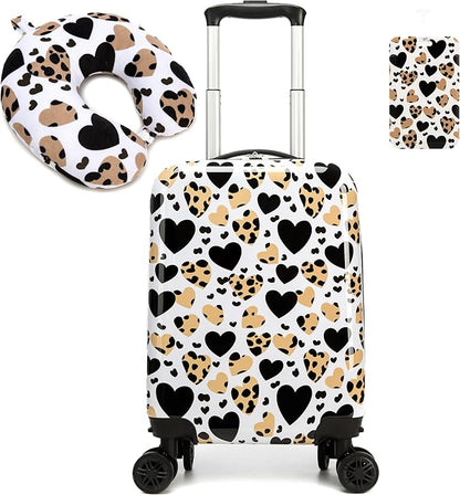 Kid's Luggage Set 2 Piece Suitcase Set Hardside Luggage with Spinner Wheels Girls Carry on Toddler Travel Rolling Suitcase with Neck Pillow Airline Approved
