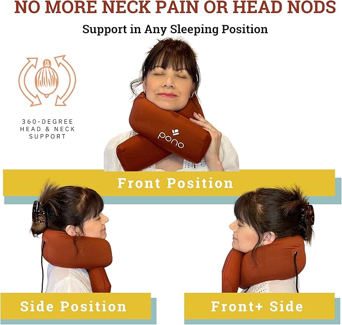 Pono Neck Cradle Travel Pillow (Patented): Memory Foam, Ergonomic 360° Adjustable Support, Prevents Head Nods. Infinity Shape Fits All Adults. Foldable Design for Easy Portability (Ocean Mist)
