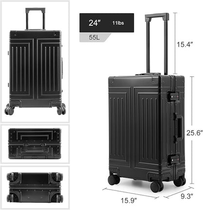 All Aluminum Magnesium Carry On Luggage，Cut from Whole Aluminum Sheet，22x14x9 Airline Approved ，（3rd Generation，Premium Magnesium Metal zipperless suitcase ） (black, 24inch)