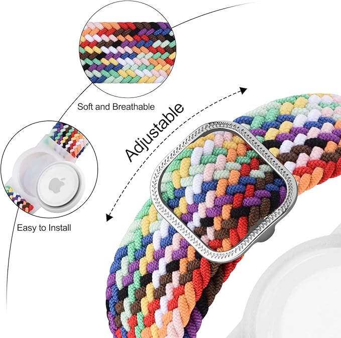 Vanjua Wristband for Apple AirTag, Protective Case Compatible with Air Tag GPS Tracker Holder with Braided Bracelet, Adjustable Anti Lost Watch Band for Toddler Child Elder (Blue+Rainbow)