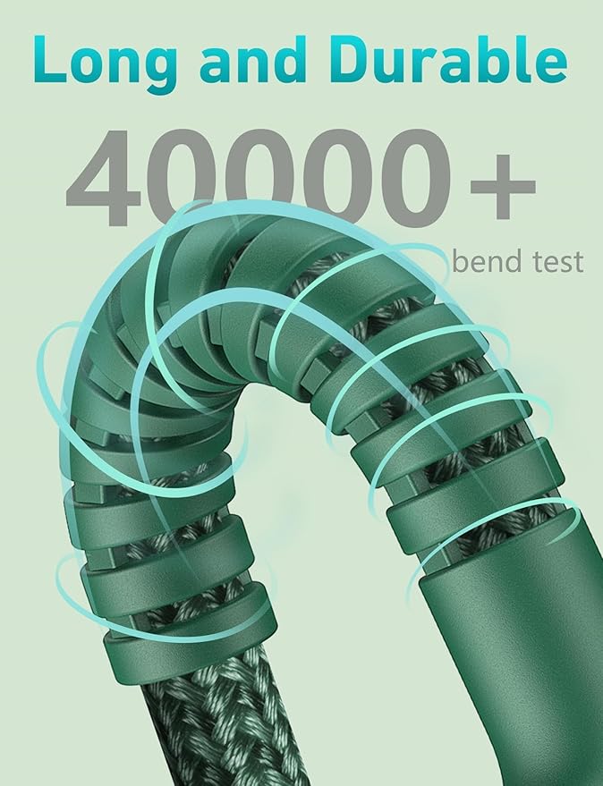 USB C Cable Fast Charging 10FT, 2Pack USBC to USBC Cable, iPhone 16 15 Charger Long Type C Nylon Braided USB-C Charger Cord for iPhone 17/16/15/Pro Max/Plus/Samsung Galaxy S23/LG and More-Green