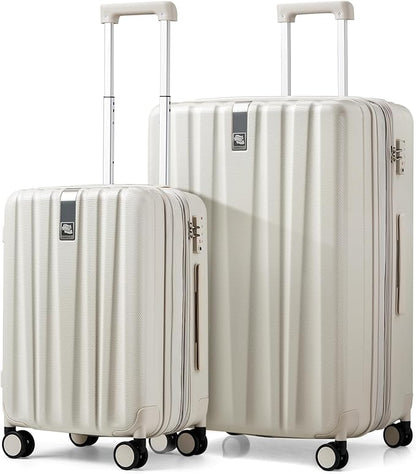 Hanke Expandable Hard Shell Luggage Sets 2 piece Carry On Luggage with Wheels Suitcases Lightweight Checked Travel Luggage Rolling Large Suitcase Travel Luggage Bag Woman Men 20/29 Inch(Ivory White)