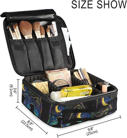 MNSRUU Travel Makeup Bag, Two Black Cats in A Window Women Makeup Case Organizer Cosmetic Toiletry Bag for Teenage Girl with Adjustable Dividers