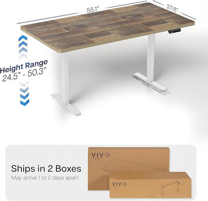 VIVO Electric 55 x 28 in Dual Motor Sit Stand Desk, Memory Height Adjustment, 2B Series, Reclaimed Wood Top White Frame, DESK-KIT-2W55P