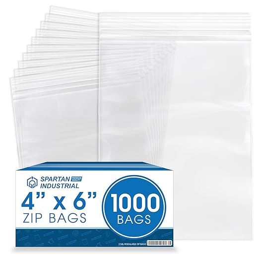 Spartan Industrial - 4” X 6” (1000 Count) 2 Mil Clear Reclosable Zip Plastic Poly Bags with Resealable Lock Seal Zipper