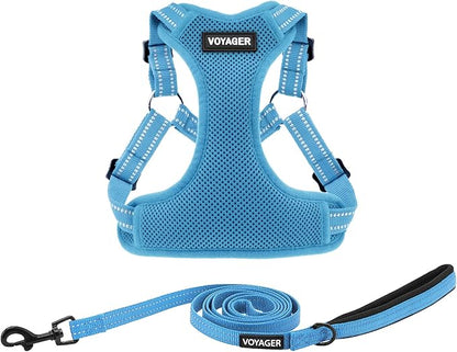 Best Pet Supplies Voyager Mesh Dog Breathable Harness Reflective Stitching, All Weather Adjustable for Walking Training, or Running - Heavy Duty & Durable, Harness Leash Set (Baby Blue), XS
