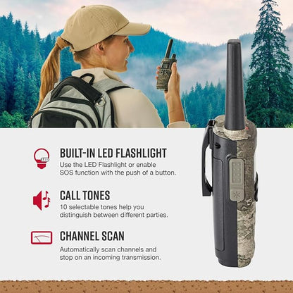 Cobra RX380 Walkie Talkies (2-Pack) – Weather Resistant Two Way Radios Long Range, 40 Pre-Programmed Channels, Weather Alerts, LED Flashlight, Long-Life NiMH Batteries (TrueTimber Strata Camo)