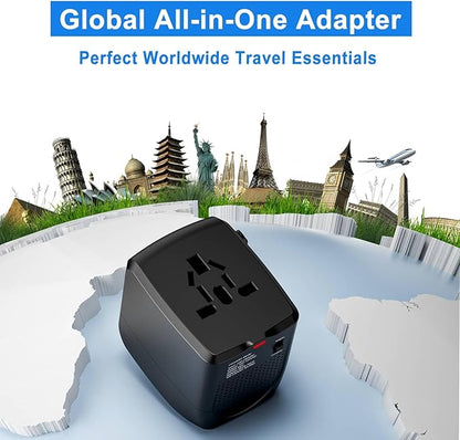 International Travel Adapter Voltage Converter Steps Down 220V to 110V for Cell Phones, Laptops, and Curling Irons, US to UK, Europe, Australia, and More Than 200 Countries(Black)