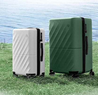 NINETYGO Trunk Luggage 26 Inch, Medium Checked Luggage with Double Spinner Wheels, Anti-Burst Zipper, Hard Case PC Suitcase, Lightweight Travel Luggage, TSA Approved (Pearl White, Hudson)