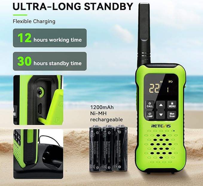 Retevis RT49P Waterproof Two Way Radio, IP67 Waterproof Floating Walkie Talkies, Rechargeable Walkie Talkies for Adults, VOX, NOAA, Flashlight, SOS, for Kayaking, Camping, Skiing 4 Pcs Green