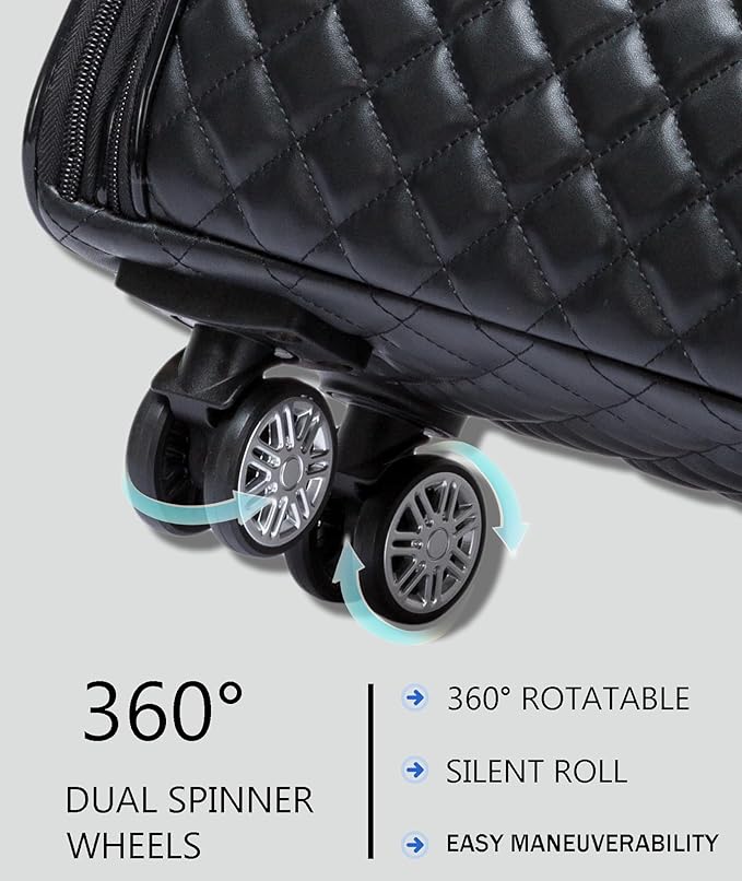 VH&GRED Luxury Carry on Luggage with Wheels Leather Suitcase 16-Inch Lightweight Travel Small Suitcase Diamond Stitching