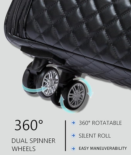 VH&GRED Luxury Carry on Luggage with Wheels Leather Suitcase 16-Inch Lightweight Travel Small Suitcase Diamond Stitching