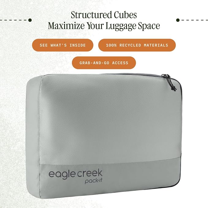 Eagle Creek Pack-It Reveal Cube - Lightweight Packing Cubes for Optimizing Luggage Space - Easy to Carry - Mesh Fabric - Water-Resistant - Easy Grab Zipper - Large - Storm Grey