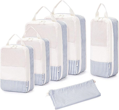 Narwey 6 Set Compression Packing Cubes for Travel Kids Women Carry on, Packing Organizers Bag for Backpack Luggage Suitcase Duffle Bags