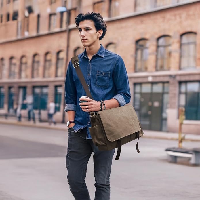 Messenger Bag for men Laptop Bag UnisexRetro Canvas Bag14-15.6 inches Casual single shoulder bag For Work College Travel