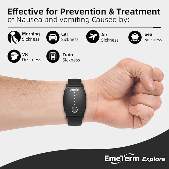 EmeTerm Explore FDA-Cleared Galaxy Black and Mint Green Anti-Nausea Wristband IP67 Waterproof Morning Motion Travel Sickness Vomit Relief Rechargeable No Gel Drug Free Without Side Effects (2 Pack)