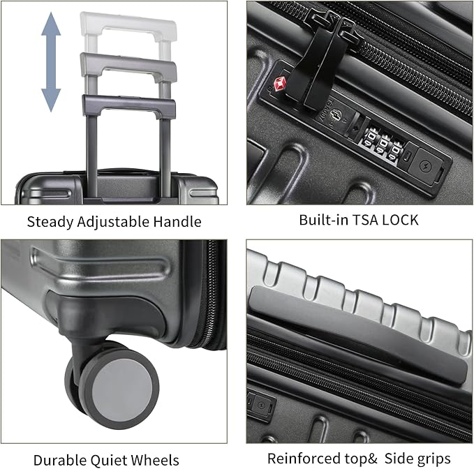 EMPSIGN Carry On Luggage with Spinner Wheels, Hard Shell Carry-On Expandable Suitcase 21x14x9 Airline Approved & Built-in TSA Lock, Durable Travel Rolling Suitcase, Carry-On 20-Inch, Dark Grey
