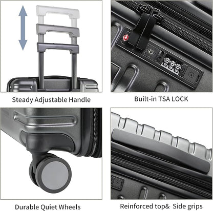 EMPSIGN Carry On Luggage with Spinner Wheels, Hard Shell Carry-On Expandable Suitcase 21x14x9 Airline Approved & Built-in TSA Lock, Durable Travel Rolling Suitcase, Carry-On 20-Inch, Dark Grey
