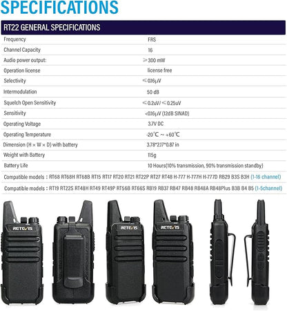 Retevis RT22 Walkie Talkies Rechargeable Hands Free 2 Way Radios Two-Way Radio(6 Pack) with 6 Way Multi Gang Charger