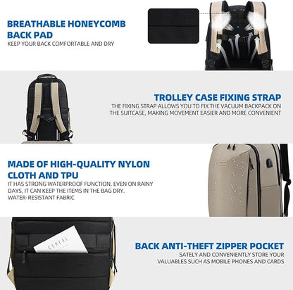 Travel Backpack: Carry on Expandable Back Pack for Laptop Hiking Business Water Resistant Lightweight for Men and Women Brown