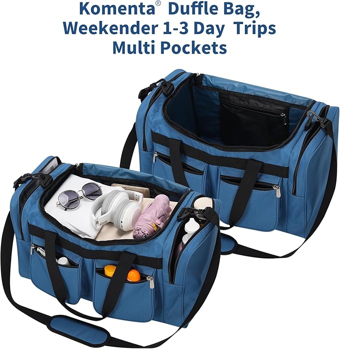 20 inch Gym Bag for Men, 40L Sports Duffle Bag with side pockets durable Weekend Overnight Bag for Travel, Workout, Fitness (Blue)