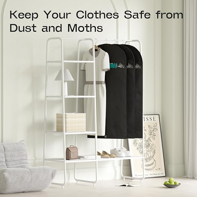 3 Pack Heavy Duty Garment Bags for Travel Suit Bags, Dress Bags, Garment Bags for Hanging Clothes with Pockets Men's Suit Holder for Shirts, Coats, Dresses (Black, 3Pack 40")