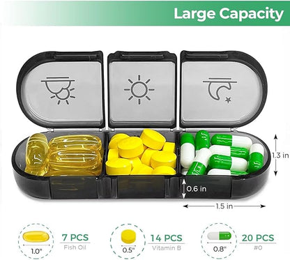 PULIV Weekly Pill Organizer 3 Times a Day, Portable Travel Pill Box 7 Day with Large Pill Containers, Light-Proof Pill Case for Vitamins, Medication, Supplements and Fish Oils (Black)