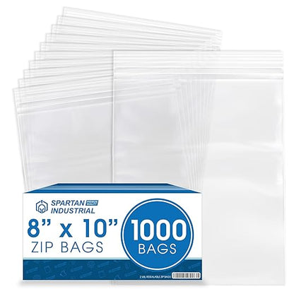 Spartan Industrial - 8” X 10” (1000 Count) Quart Clear Reclosable Zip Plastic Poly Bags with Resealable Lock Seal Zipper - 2 Mil