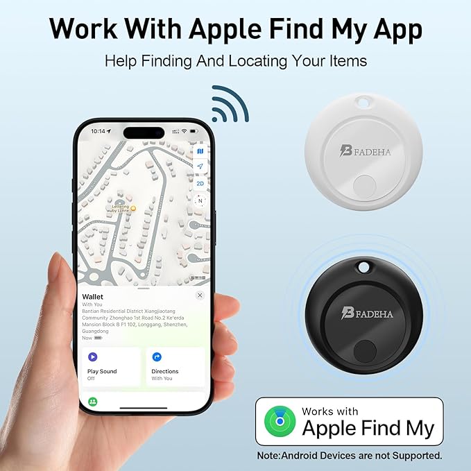 2025 [Apple MFi Certified] (iOS Only) Bluetooth Tracker Smart Finder for Apple Find My iPhone Keys Finder GPS Tracker, 5-10 Years Staying Power, Keys Finder and Item Locator for Wallet, Bags, Passport