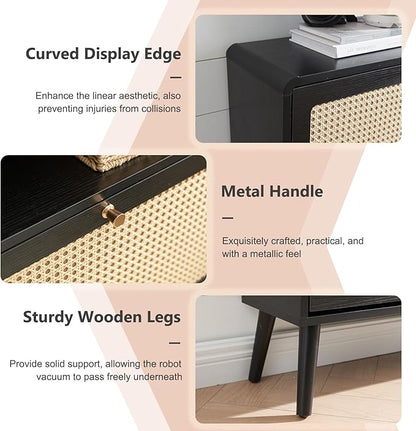 Rattan Shoe Cabinet with 3 Flip Drawers, 24 Pairs Narrow Shoe Storage Cabinet for Entryway Freestanding Hidden Shoe Rack, Modern Slim Wood Shoe Organizer for Hallway, Black