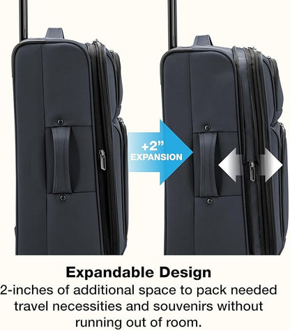 U.S. Traveler Anzio Softside Sturdy Ballistic Nylon Expandable Travel Suitcase Luggage with 4 Spinner Wheels, Dark Grey, Checked-Large 30-Inch