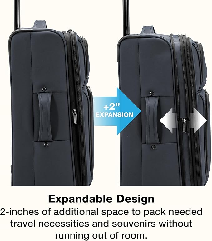 U.S. Traveler Anzio Softside Sturdy Ballistic Nylon Expandable Travel Suitcase Luggage with 4 Spinner Wheels, Dark Grey, Carry-on 22-Inch