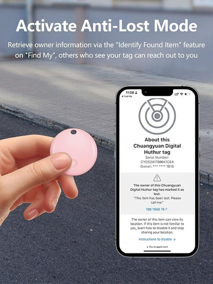 Tracker Tags, Item Finder Work with Apple Find My (iOS Only), Tracking Device Locator Smart Tag for Luggage, Keys, Wallet, Bike, Bags (Pink, 1 Pack)